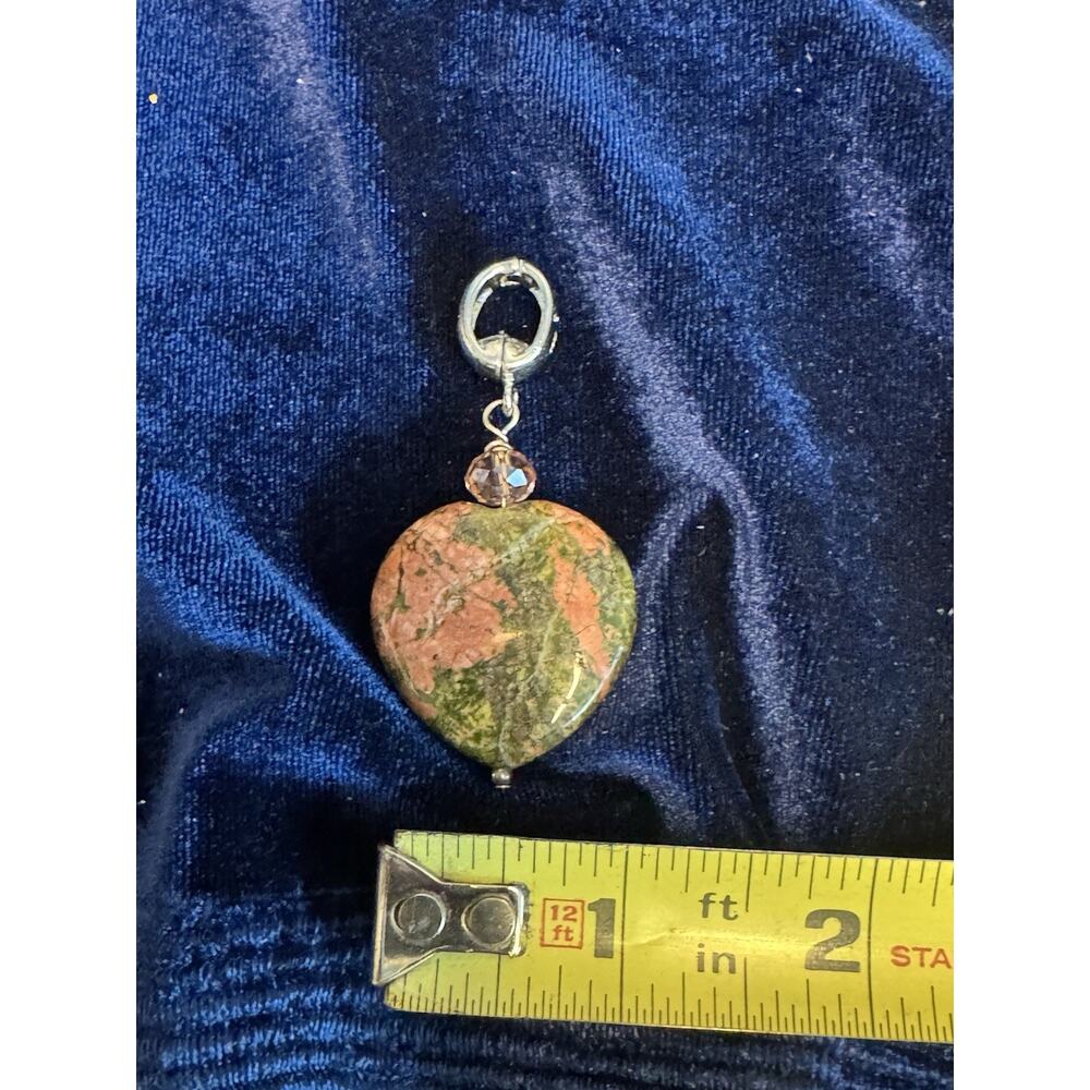 Unakite Heart Dangle Charm Large Hole Bead Pink Crystal Bracelet - Picture 2 of 7